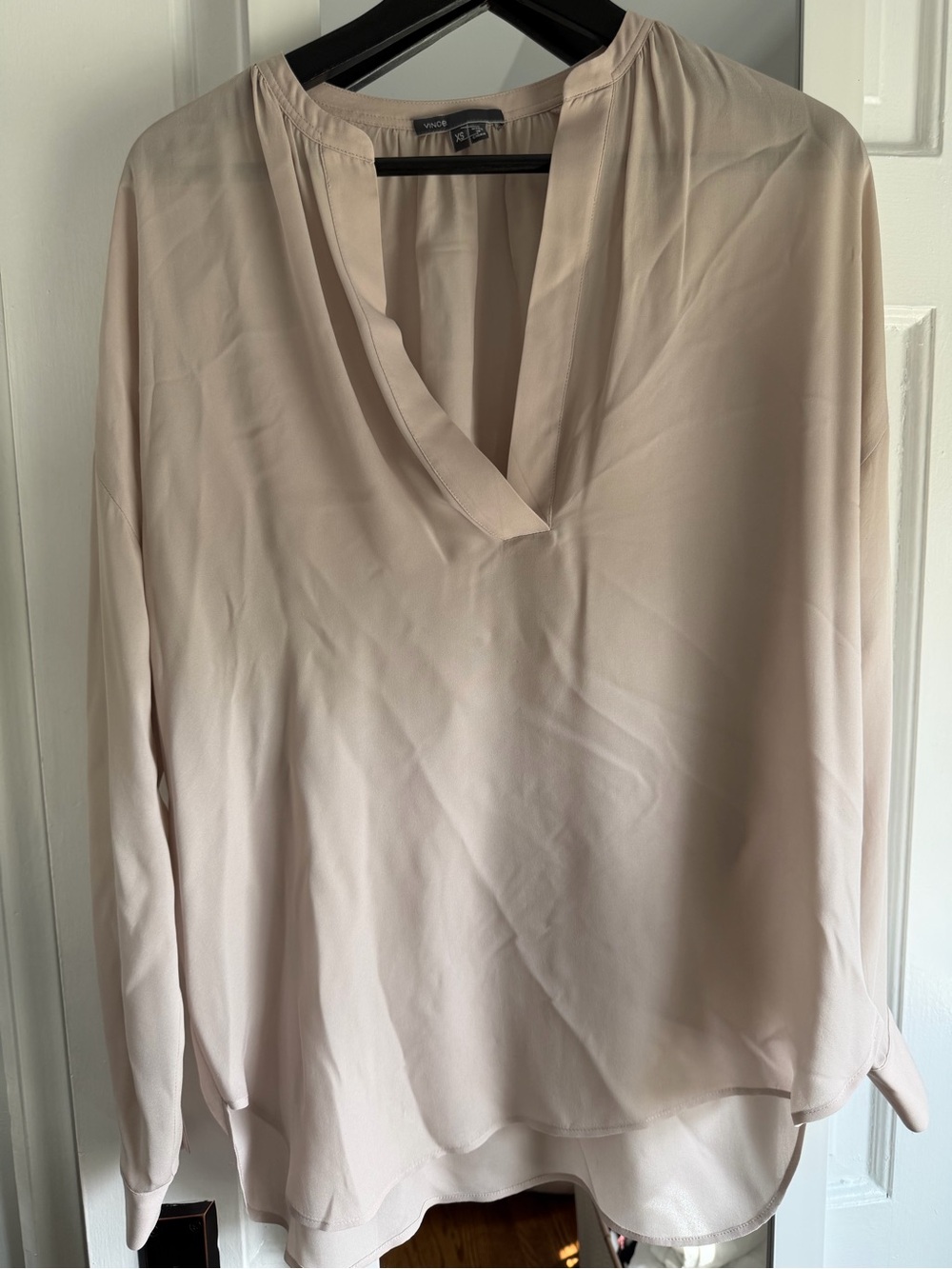 Vince Blush Pink V-Slit Long-Sleeve Blouse